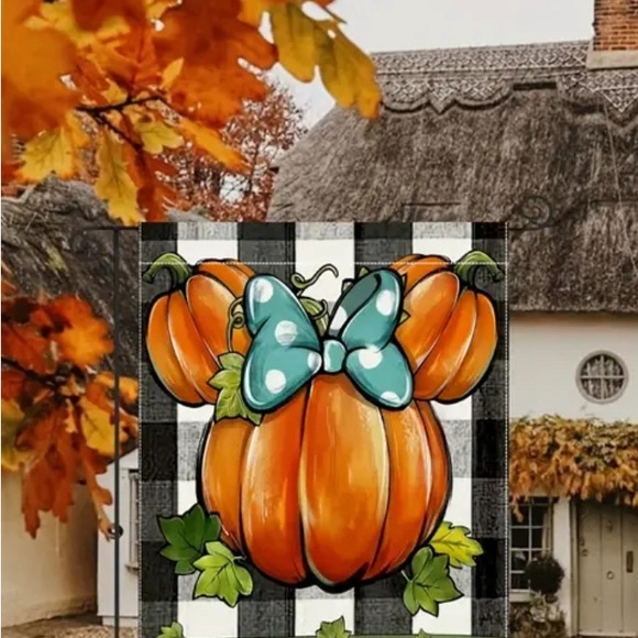 Disney Mickey & Minnie Mouse Fall Pumpkin Welcome Garden Flag 12x18 Holiday - Picture 4 of 5